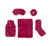 OHS Womens Gift Sets 5 Piece Ribbed Fluffy Hot Water Bottle Set, Berry