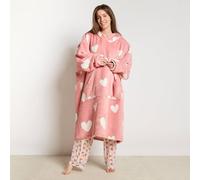 OHS Women's Heart Print Extra Long Oversized Sherpa Fleece Hoodie Blanket in Pink OHS Pink One Size