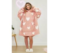 OHS Women's Heart Print Oversized Sherpa Fleece Hoodie Blanket in Light Pink OHS Light Pink One Size