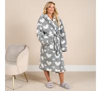 OHS Women's Heart Print Teddy Marl Dressing Gown Soft Thermal Bathrobe in Black OHS Black One Size