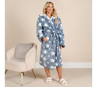 OHS Women's Heart Print Teddy Marl Dressing Gown Soft Thermal Bathrobe in Dark Navy OHS Dark Navy One Size