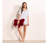 OHS Women's Heart Stripe Jersey Button Through Pyjama Shorts Set Nightwear in Blue | Size: S/M OHS Blue S/M
