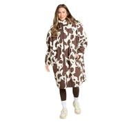OHS Women's Jackets Changing Robe, Cow Print Oversized Waterproof Jacket Fleece Lining Rain Coats for Women with Hood & Pockets Dry Robes Adult Womens Ladies Jackets for Outdoor, Brown/Cream - L/XL
