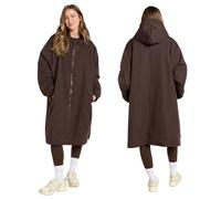 OHS Women's Jackets Drying Robe, Waterproof Jacket Men Fleece Lining Rain Coats for Women Changing Robe with Hood & Pockets Lightweight Ladies Jackets for Outdoor Travel, Dark Brown - L/XL