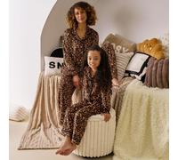 OHS Women's Leopard Button Through Winter Pyjama Set Loungewear in Natural | Size: Large/XL OHS Natural L/XL
