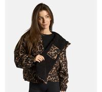 OHS Women's Leopard Sherpa Lined Cropped Drying Changing Robe Water Resistant in Natural | Size: Large/XL OHS Natural L/XL