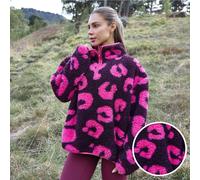 OHS Women's Leopard Teddy Fleece Jacket Lightweight Pullover - Burgundy | Size: S/M OHS Burgundy S/M