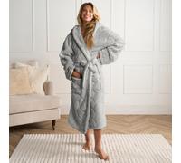 OHS Women's Luxury Fleece Dressing Gown Robe Plush Supersoft Hooded PJ Cosy Loungwear in Light Grey OHS Light Grey One Size