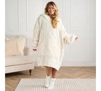 OHS Women's Oversized Hoodie Blanket Giant Fleece Supersoft Braided Jumper Wearable Throw in Cream OHS Cream One Size