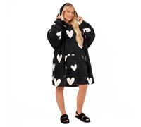 OHS Women's Oversized Sherpa Fleece Heart Print Hoodie Blanket in Black OHS Black One Size