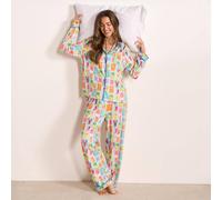 OHS Women's Postcards Print Jersey Button Through Pyjama Set Nightwear | Size: S/M OHS Multicolor S/M