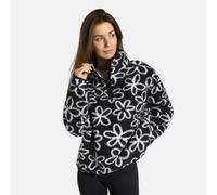 OHS Women's Printed Teddy Half Zip Fleece Sweatshirt Pullover Jumper Top in Black | Size: S/M OHS Black S/M