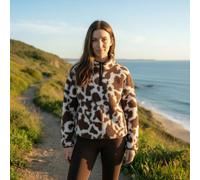 OHS Women's Printed Teddy Half Zip Fleece Sweatshirt Pullover Jumper Top in Natural | Size: S/M OHS Natural S/M