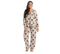 OHS Womens Pyjamas Bow Print for Women Long Sleeve and Full Length Button Down Womens Pyjamas Set Two Piece Soft Comfy Winter Sleepwear Loungewear, Monochrome - L/XL