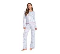 OHS Womens Pyjamas Chilli Print Lettuce Edge Long Sleeve Round Neck Full Length Bottom Pyjamas Bride Pjs Set Two Piece Button Up Nightwear Sleepwear for Women, Baby Blue - L/XL