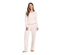 OHS Womens Pyjamas Set Cherry Print Lettuce Edge Long Sleeve Round Neck Full Length Bottom Pyjamas Bride Pjs Set Two Piece Button Up Nightwear Sleepwear for Women, White - L/XL