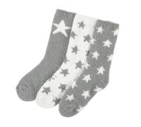 OHS Women's Star Fluffy Bed Socks Warm Soft Fleece 3 Pairs Pack Plush Lounge in Grey | Size: 3-7 OHS Grey 3-7