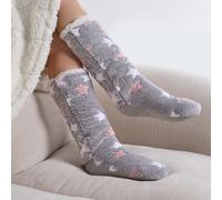 OHS Women's Star Teddy Fleece Bed Socks Fluffy Pair Sherpa Non Slip Sole, Grey in Light Grey OHS Light Grey One Size