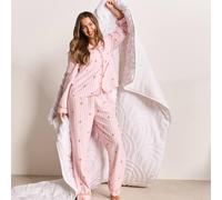 OHS Women's Stripe Seersucker Button Through Ultra Soft Pyjama Set Nightwear in Pink | Size: S/M OHS Pink S/M
