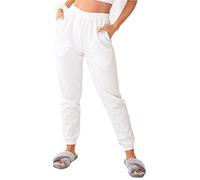 OHS Womens Sweater Joggers Fleece Soft Casual Tracksuit Cuffed Pants Loungewear, White - Small