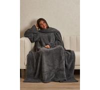OHS Women's Teddy Fleece Blanket with Sleeves Wearable Throw in Charcoal OHS Charcoal