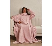 Teddy Fleece Blanket with Sleeves Wearable Throw OHS Light Pink One Size