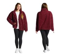 OHS Womens Teddy Fleece jacket Full Zip Up, Lightweight Warm Cosy Sweatshirt Casual Long Sleeve Winter Ultra Soft Full Zip Up Coat for Travelling Outdoor Hiking, Maroon - L/XL