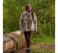 OHS Women's Zebra Print Half Zip Jacket Teddy Fleece Pullover Jumper Sweatshirt in Brown | Size: S/M OHS Brown S/M
