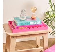OHS Wood Decorative Tray Rectangle, Pink Scallop Coffee Table Tray for Centrepiece Decoration Kitchen Counter Storage Organizer Modern Wooden Serving Tray for Snacks Drinks