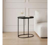 Ohs Wood Effect Oval C-Shaped Coffee Table Sofa Desk - All Black
