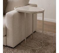 Ohs Wood Effect Oval C-Shaped Coffee Table Sofa Desk - Travertine