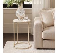 Ohs Wood Effect Round C-Shaped Coffee Table Sofa Desk - Travertine