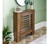Ohs Wood Effect Small Radiator Cover Side Board Cabinet Shelf - Dark Wood