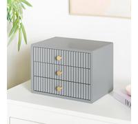 OHS Wooden Desktop Drawers Ribbed, Small Item Storage Desktop Organizer Office Supplies Filing Tidy Stackable Makeup Container Jewellery Box Storage Cabinet with 3 Drawers, Grey