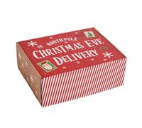 OHS Wooden Effect Reusable Christmas Eve Box with fold Over Lid Red/Natural