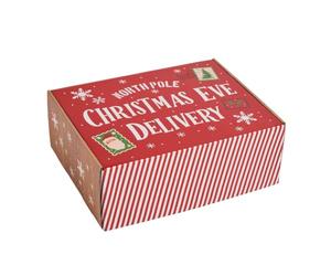OHS Wooden Effect Reusable Christmas Eve Box with fold Over Lid Red/Natural | Festive Gift Box for Presents Foldable Xmas Eve Boxes Empty Holiday Christmas Festive Treats Story Books Storage Box