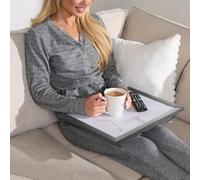 OHS Wooden Lap Tray with Bean Bag Cushion and Marble Effect Design, Large Padded Tray with Cushion for Kids and Adults Suitable for Work Food Studies TV sofa or Bed, Grey/White