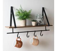 OHS Wooden Shelving Hooks Kitchen Display Cup Holder Office Wall Storage Organiser in Black OHS Black
