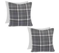 OHS Woven Check Cushion Covers Tartan Pack Of 2 Filled Pillow, 45 X 45Cm - Charcoal