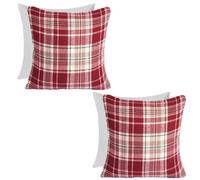 OHS Woven Check Cushion Covers Tartan Pack Of 2 Filled Pillow, 45 X 45Cm - Red