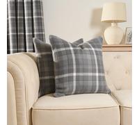 OHS Woven Check Cushion Covers Tartan Pack Of 2 Pillow, 45 X 45Cm - Charcoal