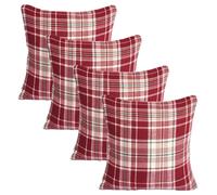 OHS Woven Check Cushion Covers Tartan Pack of 4 Case Pad Set 18" x 18" Home in Red | Size: 45 cm x 45 cm OHS Red 45 cm x 45 cm