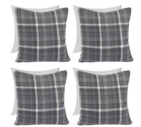 OHS Woven Check Cushion Covers Tartan Pack Of 4 Filled Pillow, 45 X 45Cm - Charcoal