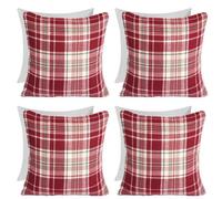 OHS Woven Check Cushion Covers Tartan Pack Of 4 Filled Pillow, 45 X 45Cm - Red