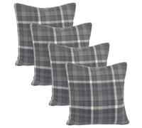 OHS Woven Check Cushion Covers Tartan Pack Of 4 Pillow, 45 X 45Cm - Charcoal