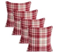 OHS Woven Check Cushion Covers Tartan Pack Of 4 Pillow, 45 X 45Cm - Red