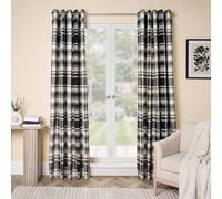 OHS Woven Check Eyelet Curtains Window Treatments Bedroom, Mono - 66 x 72in | Lined for Extra Drape Pencil Pleat Heading Pair of Curtain Panels Living Room or Bedroom Ready Coordinates with Curtain Poles