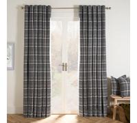 OHS Woven Check Print Pair Of Curtains, Charcoal - 90 X 90
