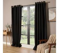 OHS Woven Texture Blackout Curtain Thermal Curtains, Black - 46 x 54in | Full Blackout Fabric Pencil Pleat Heading Living Room or Bedroom Ready Energy Saving Fabric Coordinates with Curtain Poles