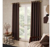 Ohs Woven Texture Pair Of Eyelet Curtains Ready Made Blackout, Brown - 66 X 72"